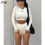 White Letter Print 2 Two Piece Sets Tracksuit Women Matching Sets Fall Outfits 2022 Black Long Sleeve Tops And Shorts