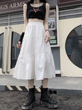 Black Gothic Skirt Women Summer Harajuku Mid-Calf Solid Skirt High Street A-LINE White Casual Female Streetwear