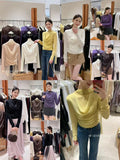 Xixi 2025 Autumn White Standard Elegant Temperament Chiffon Neck Thin Knitted Small Shirt