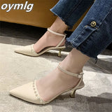 thin Baotou sandals 2022 summer new pearl white pointed toe stiletto women's shoes high heel sandals designer