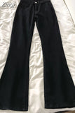 Zipper Fly High Street Black Jeans Ankle Length Wide Leg Y2k Flare Solid Denim Pants Women Pantalones Fashon