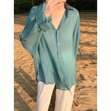 White Sunscreen Shirt Women Sexy Backless Chiffon Sun Protection Cardigan Tops Summer Elegant Solid Loose Casual