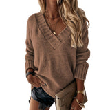 New Sweater Women's Autumn And Winter Solid Color V-Neck Long-Sleeved Knitted