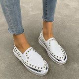 Flats Loafers Shoes Comfortable Leather Casual Shoes New Rivet Slip on Flat Shoes Women's Sports Shoes Zapatillas