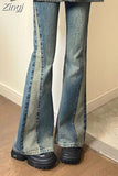 Vintage Patchwork Long Flare Pants Denim Zipper Fly Full Length Jeans Y2k Pantalones High Waist Fashion
