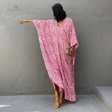 Leopard Self Belted Side Split Summer Beach Dress Long Tunic Women Clothes Plus Size Beachwear Maxi Dress