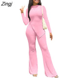 Women Sets Autumn/Winter New Solid O Neck Long Sleeve Top + Flare Pants Set 2 Pieces Set Casual Sporty