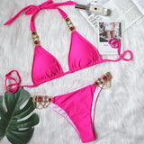 Zingj New Swimwear Crystal Diamond Chain Women's Split Swimsuit Perm Gold Snake Grain Strap Sexy