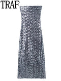 Silver Sequin Dress Woman Off Shoulder Long Dresses For Women 2023 Bodycon Glitter Dress Christmas Evening Party