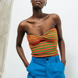 2021 Strapless Knitted Crop Top Women Hollow Out Summer Autumn Sleeveless Backless Sexy Y2k Tank Tops Vintage