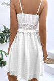 Dress Women White Mini Dress Female Sexy V Neck Spaghetti Strap Backless Dress Ladies Jacquard Slim Elegant Beach