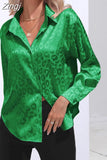 Print Satin Women's Shirt Long Sleeved Shirt New Fashion Silk Shirt Ladies Tops Button Up Blouse Women OL Female