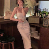 New Elegant Spaghetti Strap Midi Dress Women Sexy Prom Evening Bodycon Party Birthday Club Fashion