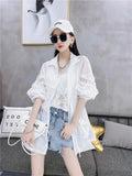 Spliced Hollow Out Hooded Jacket Women Summer Casual Outfit Plus Size Hooded Zipper Coat Sun Protection