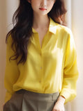 Sense Gentle Windy Yellow Beautiful Shirt Simple Commute Small Fashion Age-Dense Stated Set-Tite Shirt