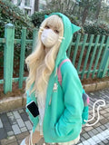 Kawaii Zip Up Sweatshirts Oversized Sweet Lolita Girly Harajuku Hoodie Women Cat Ear Japanese Style Cute Hooded