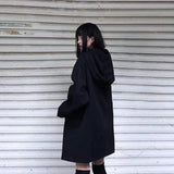Harajuku Black Jacket Women Dark Academic Long Sleeve Loose Hooded Midi Outwear Bf Streetwear Oversized Casual Capes