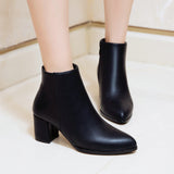 Women Boots Square High Heel Ankle Boots Fashion Pointed Toe Buckle Winter Zipper Boots Female Shoes Black White
