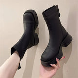 mid-tube thin boots women's 2022 new summer thin back zip Chelsea square-toe short boots platform
