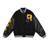 Hop Baseball Jacket Man Coat Smiley Letter B Embroidery Patchwork Oversized Streetwear Bomber Varsity Fashion Street