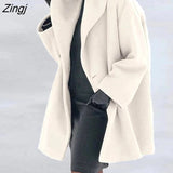 Winter Warm Long Cardigan Jacket Women Long Sleeve Black Solid Hooded Wool Casual Long Coat Oversized Outwear