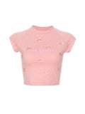 Women's Pink T-Shirt Korean Y2k T-Shirt Summer 90s Fashion Vintage Sexy Short Sleeve Blue Kawaii Crop Top T Shirts Clothes