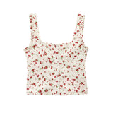 Ear-Side Flower-Print Square Collar Single-D Row Buckle-Suited Short-Sling Sling Vest Wide-Folded Mini Skirt Suit