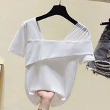 Women Sets Mesh Patchwork Slash Neck Tops + Asymmetric Skirt 2 Piece Suit Female Party Suits Elegant Casual Two Piece