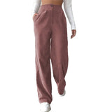 Winter High Waist Loose Casual Corduroy Straight Pants Lady Fashion Comfortable All-match Solid Trousers Women's
