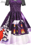 Christmas Costume Party Dress Women Short Sleeve Lace Vintage Winter Dress Robe Elegant Xmas Evening