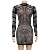 Black See Through mini summer Sequin dress bodycon prom evening dresses for women 2022 club party vintage Long sleeve