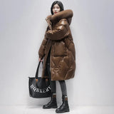 White Duck Down Coats Long Down Jacket 2023 New Women's Winter Long Large Size Loose Fox Fur Collar Down parkas