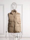 Simple Down Coats Women Autumn And Winter Solid Color Turn Down Collar Zipper Sleeveless Puffer Jacket Chaquetas