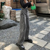 Jeans Women Harajuku Y2K Streetwear Straight Trousers Fashion Female Gothic High Waist Chic Side Lace Wide Leg Denim