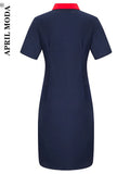 Woman T Shirt Polo Dress Oversize Short Sleeve Button Front Summer Patchwork Casual Polo Tshirt Vestidos Red Big Size