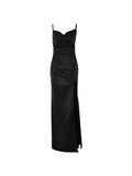 Vintage Satin Cowl Neck Split Maxi