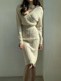 Split Knit Dress Women's 2022 Autumn Winter New Waist Slimming Bottoming Sweater Skirt Dress for Women Sweaters
