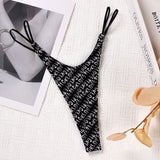 Cotton Double Fine With Sexy Thong Lady English Letter Logo Thong Love T Trousers Women Cotton - Black / M
