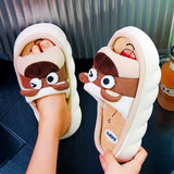 New Fashion Linen Platform Slippers Women Cute Squirrel Home Soft Bottom Slippers Couple Comfortable Slippers Free