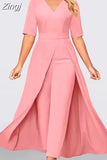 Office Lady Jumpsuit Patchwork V Neck 2023 New Summer Lace Up Women One Piece Long Trousers Solid Overalls