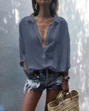 Solid Color Deep V-neck Buttons Chiffon