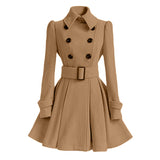 Women's Woolen Windbreaker Overcoat Jacket Red Black Grey Autumn Winter Long Sleeve Double Button Front Big Swing