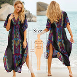 Sexy Cold Shoulder V Neck Bats Sleeve Loose Summer Beach Dress Plus Size Women Beachwear Kaftan Black Dress