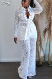 Piece Set Matching Pant Sets Summer Autumn Women's Set Lace Flower Long Sleeve Top Pants Suit Two Piece Tracksuit