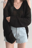 Solid Casual Hollow Out Korean Long Sleeve Sweater Y2k Pullover Loose Off Shoulder Sueters Sunscreen Tops Knitted