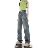 Vintage Jeans Blue Star Design Cute Loose Straight-leg Jeans Women Trendy All-match Pants