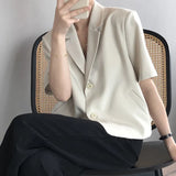 Blazers Women S-4Xl Elegant Solid Suit Jackets Office Lady Korean Short Sleeve Single Breasted Casual Blazer Casual