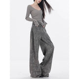 Autumn/Winter New Grey Wide Leg Jeans Women's High Waisted Slimming Loose Straight Leg