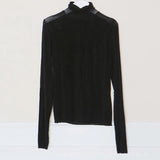 Fall Fashion Women's Tshirt Solid Long Sleeve Turtleneck Tops Ladies Tight Bottom See Through Sexy T shirt