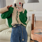 Streetwear Knitted Cardigan Women Patchwork Cropped Sweater Coat Korean Knitwear Jackets Casual Harajuku Jumpers